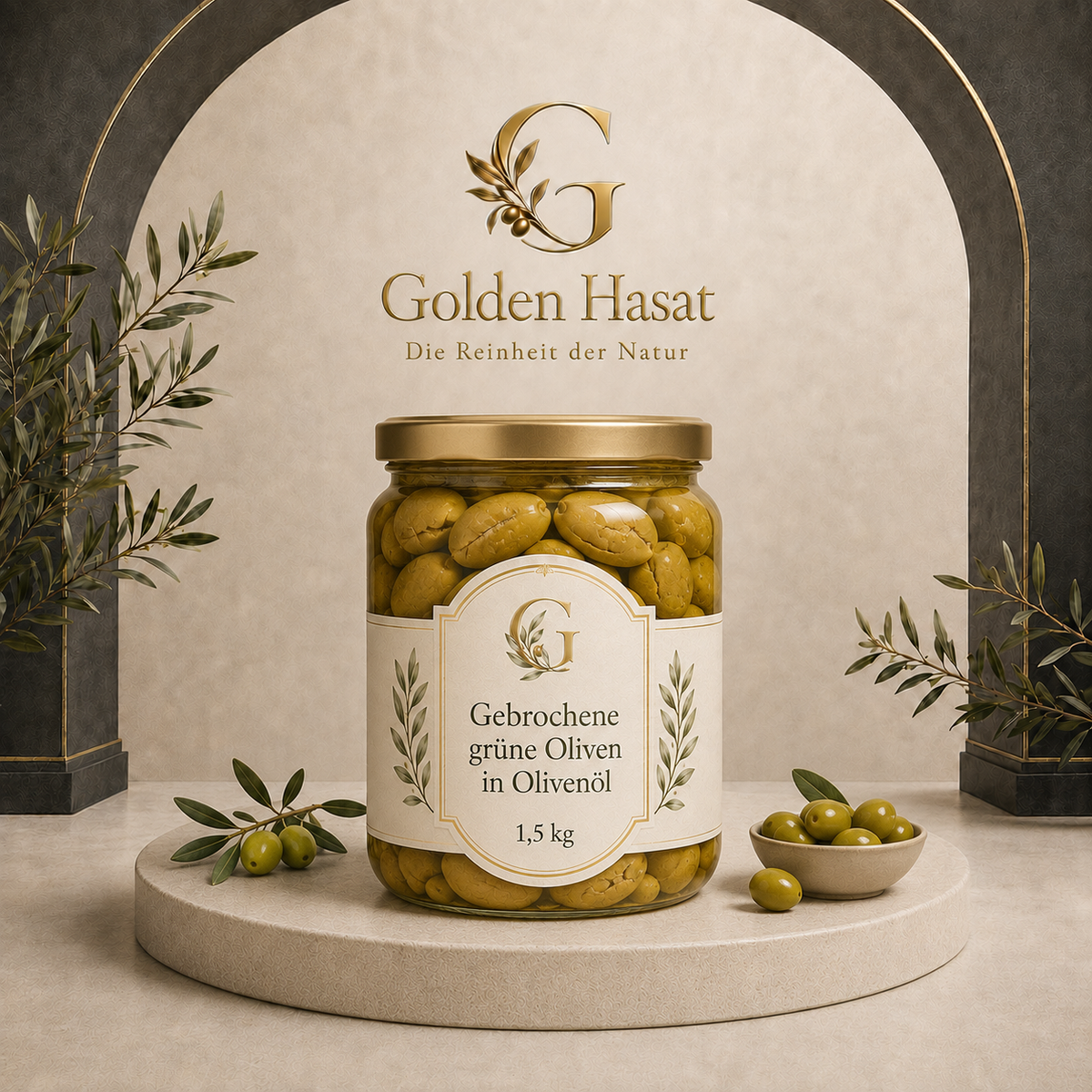 Geritzte grüne Oliven in Olivenöl – 1,5 kg