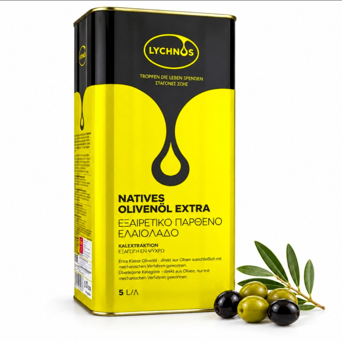 Natives Olivenöl Extra 5 L – Kalt extrahiert – Erste Güteklasse – LYCHNOS
