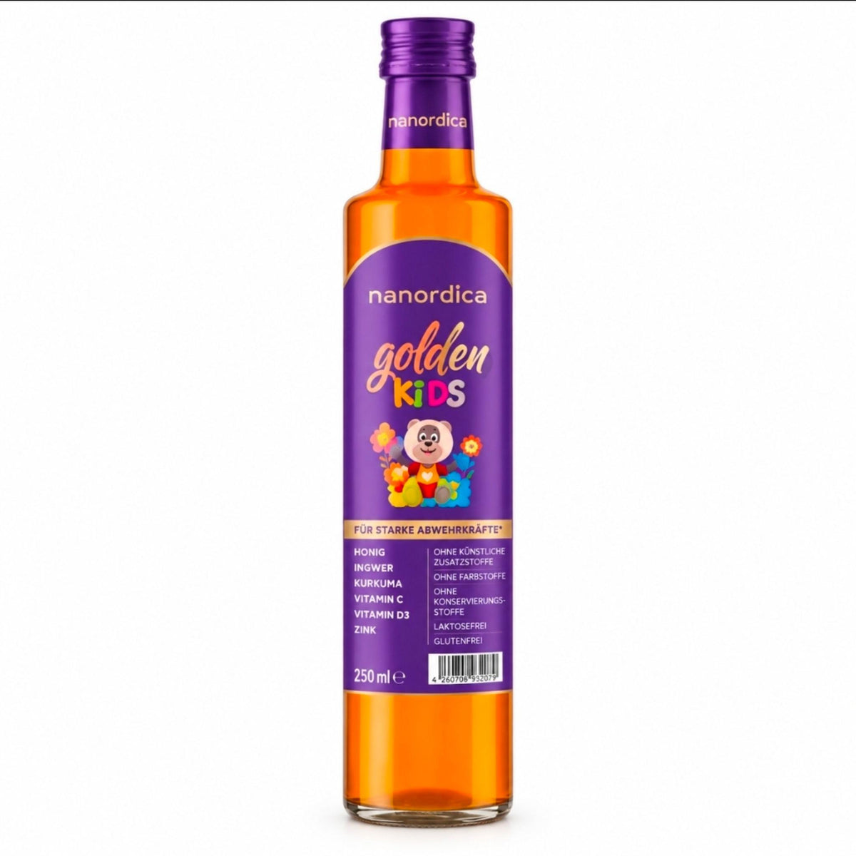 Golden Kids 250 ml – Kinder Nahrungsergänzung mit 10 Pflanzenextrakten, Gelée Royale & Orangenaroma – Momordica