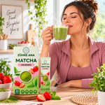 Matcha Erdbeere – Premium Matcha Grüntee Getränkepulver mit Erdbeere – 20 Portionsbeutel – 160 g – Zühre Ana